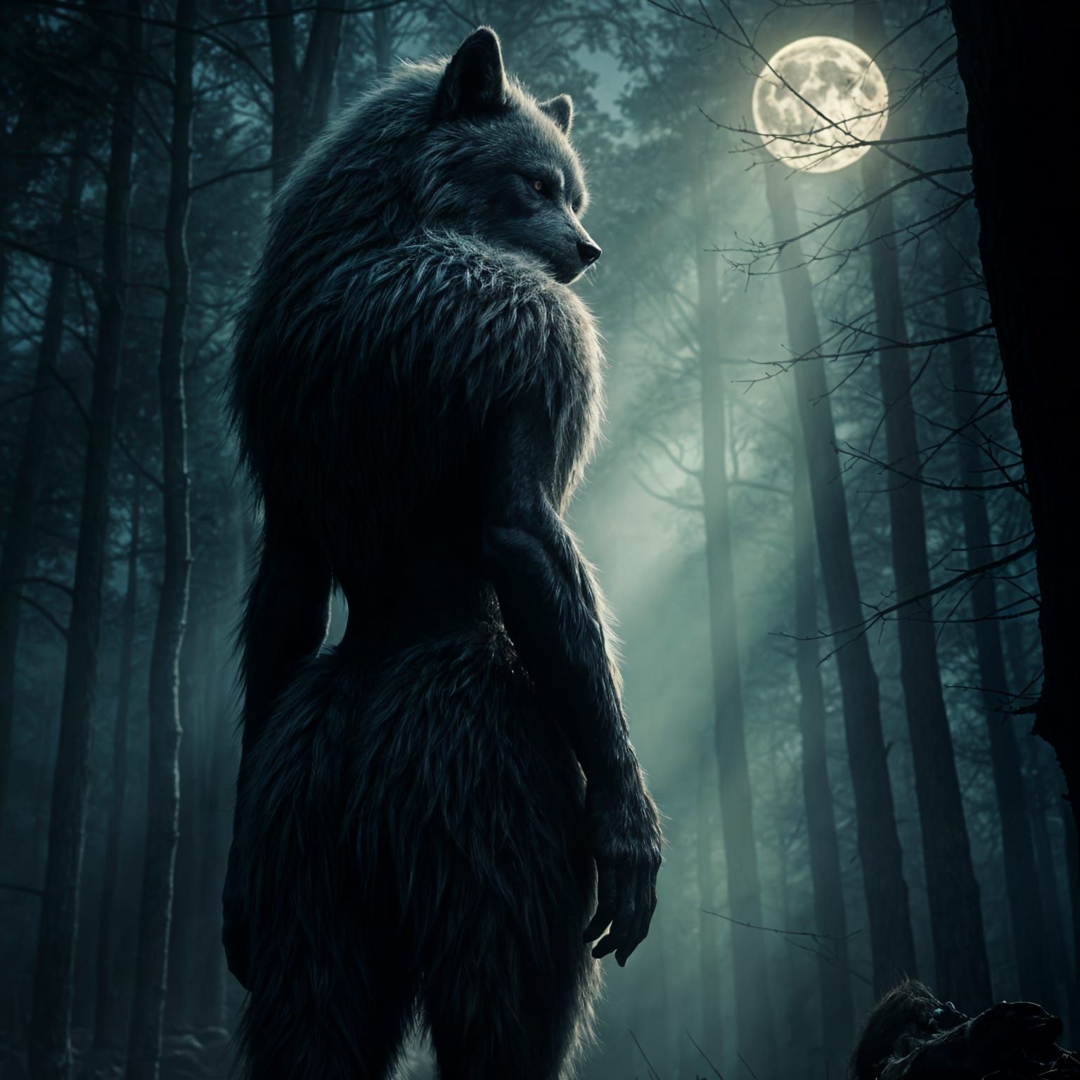 Hyperrealistic Werewolf Woman with Fur Skin