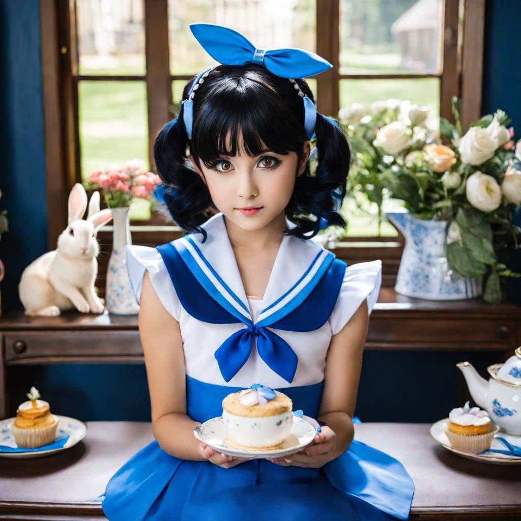 Sailor Mercury Moon Tea Party with a Rabbit
