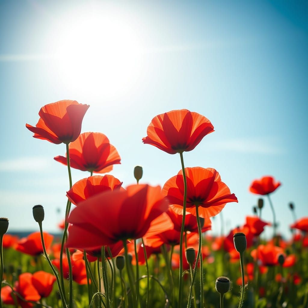 Vibrant Red Poppy Mosaic in Sunny Summer Landscape