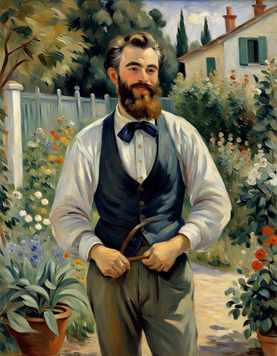 Bearded Man in Garden, Impressionistic Style