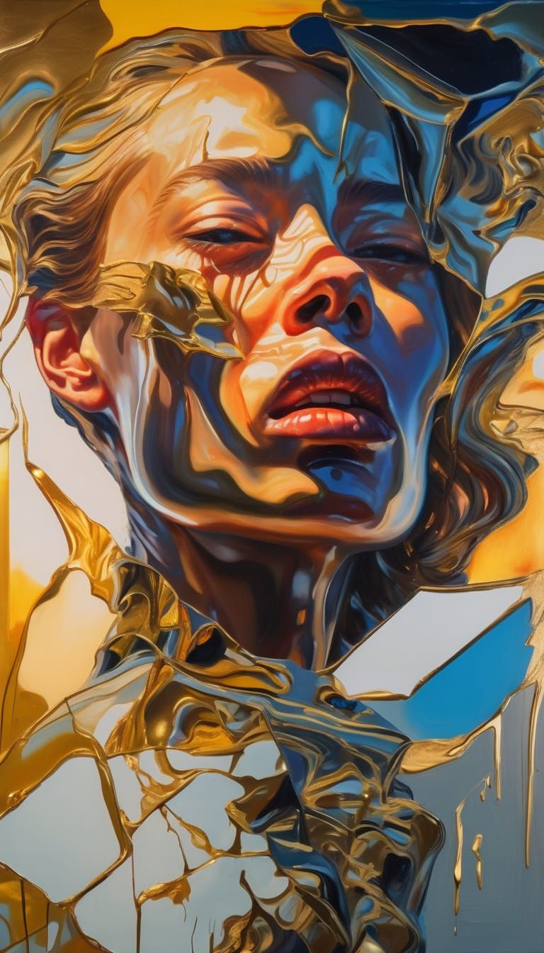 Surreal Portrait of Woman in Oil with Melting Shapes