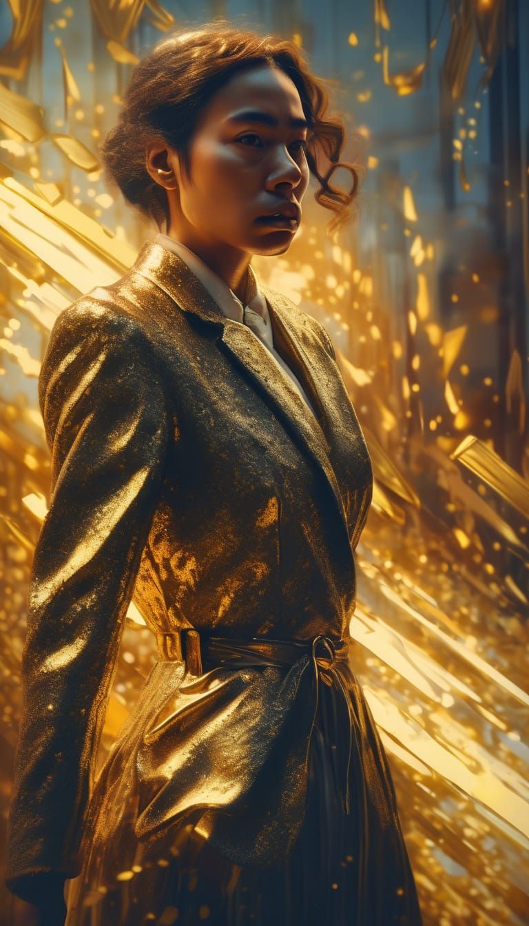 Surreal Oil Painting of a Woman in Golden Light