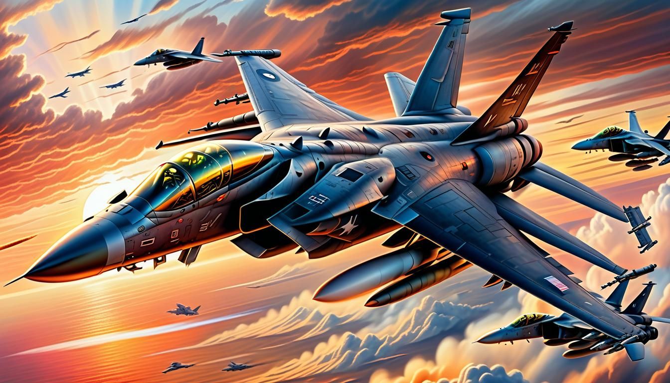 Eagle One AV-8 Harrier Sunset Battle Scene