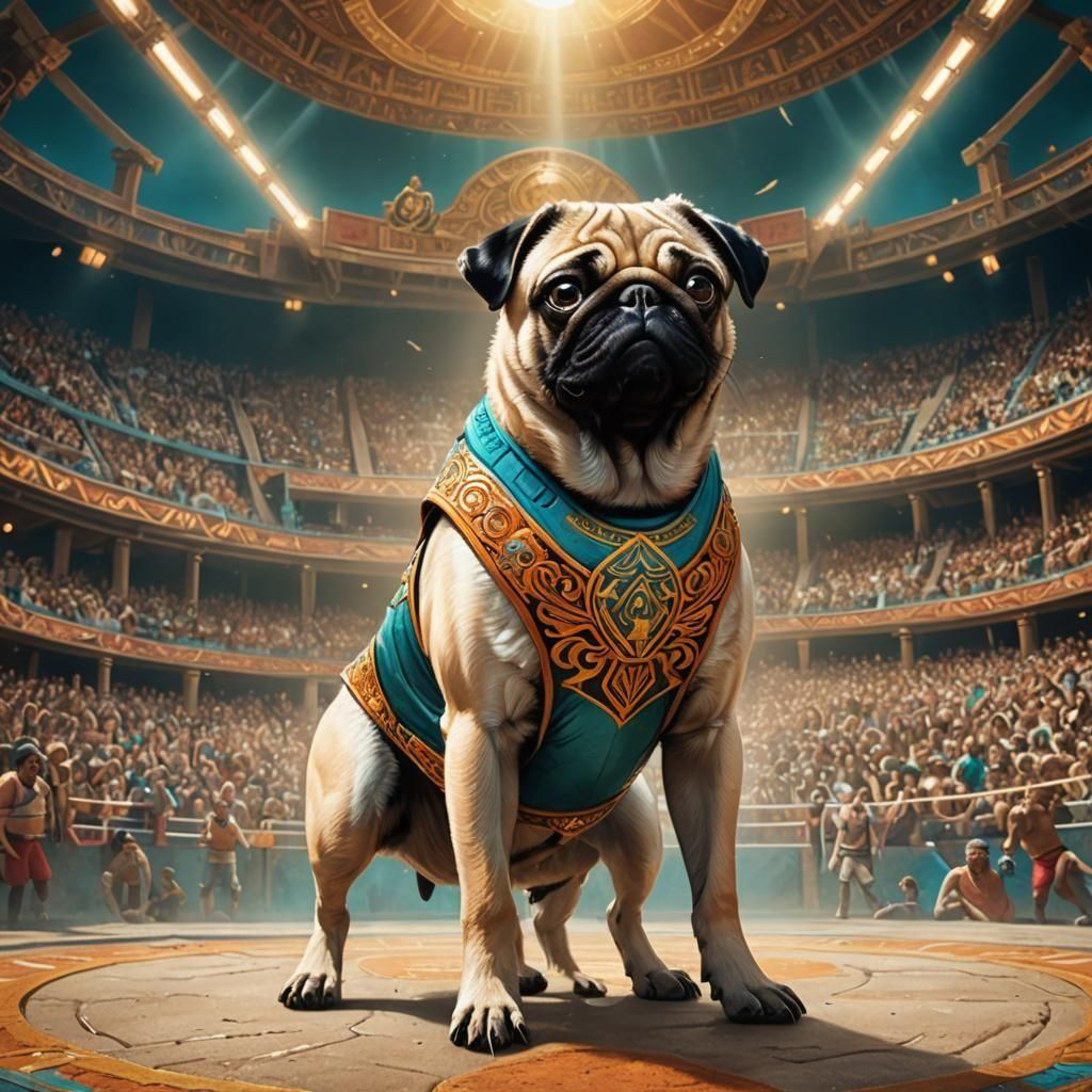 Pug Pro Wrestler in Detailed Matte Painting