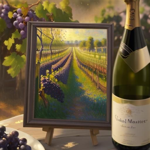 Impressionistic Vineyard with Champagne and Grapes