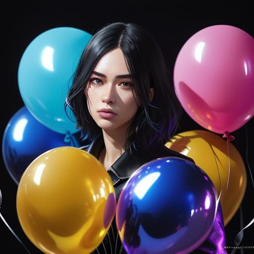Person Holding Balloons in Vibrant Splash Art Style