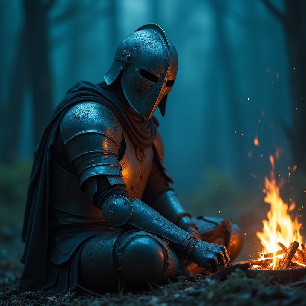 Weathered Knight in Contemplative Repose