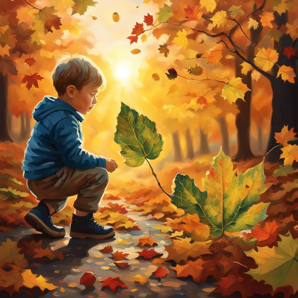 Child in Autumn Wonder at Van Gogh-Inspired Scene