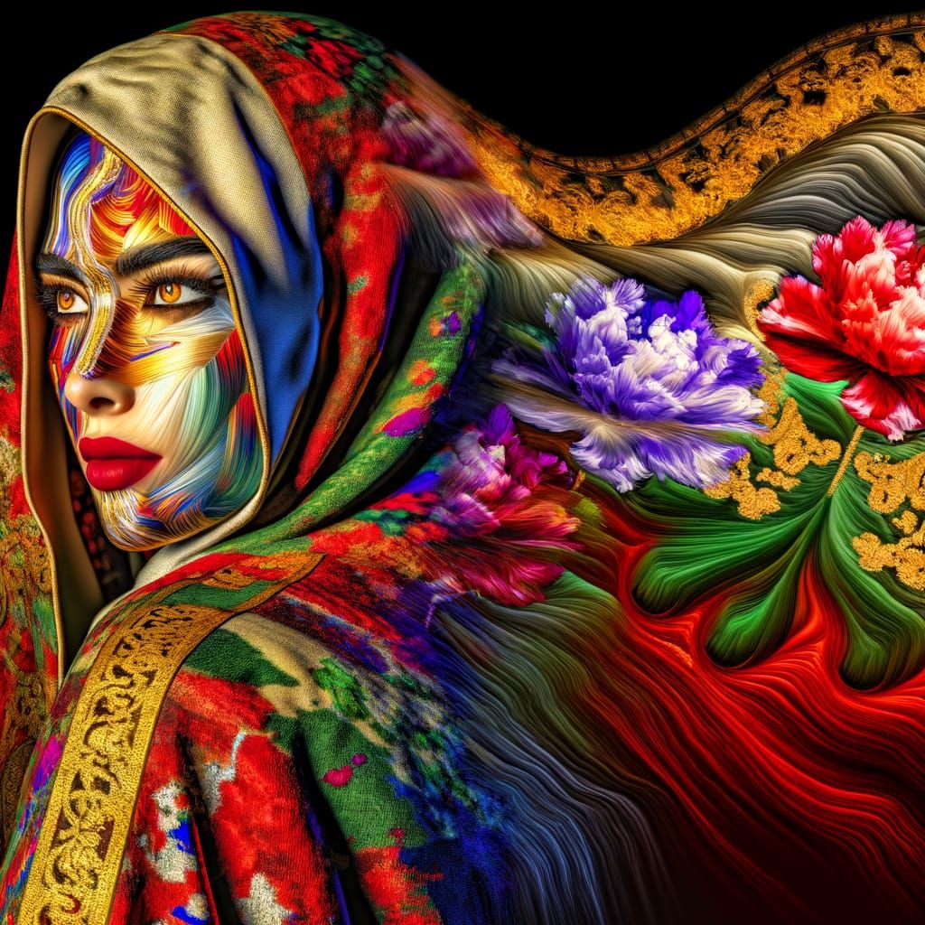 Afghan Woman in Ornate Headdress: A Digital Portrait