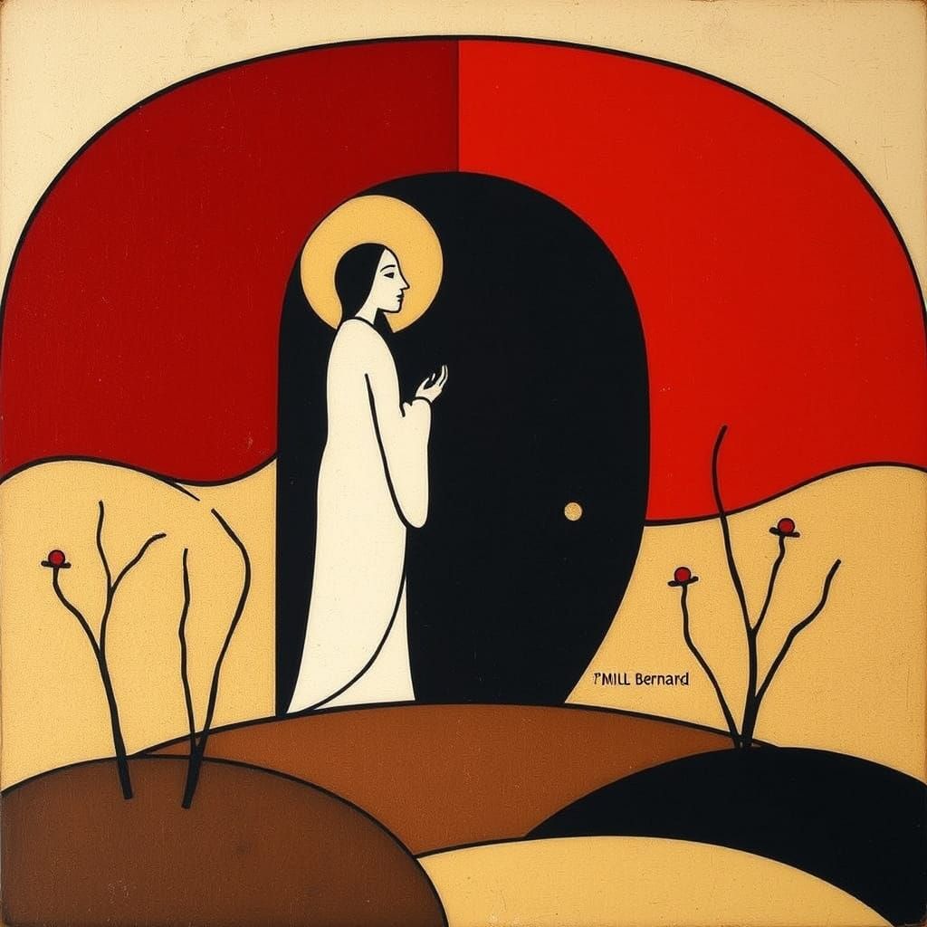 Contemplative Figure in Cloisonné Style