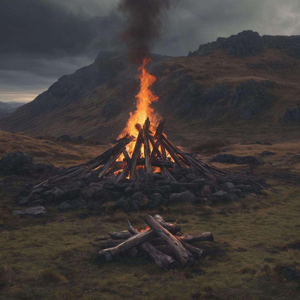 Samhain Bonfires Burn in Scottish Highlands: Digital Matte P...