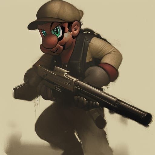 Sinister Mario with a Gun, Digital Art