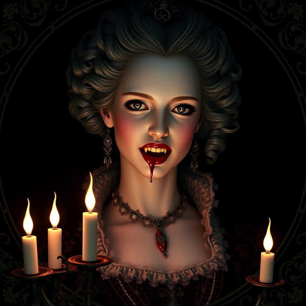 Vampire Marie Antoinette Portrait in Baroque Style