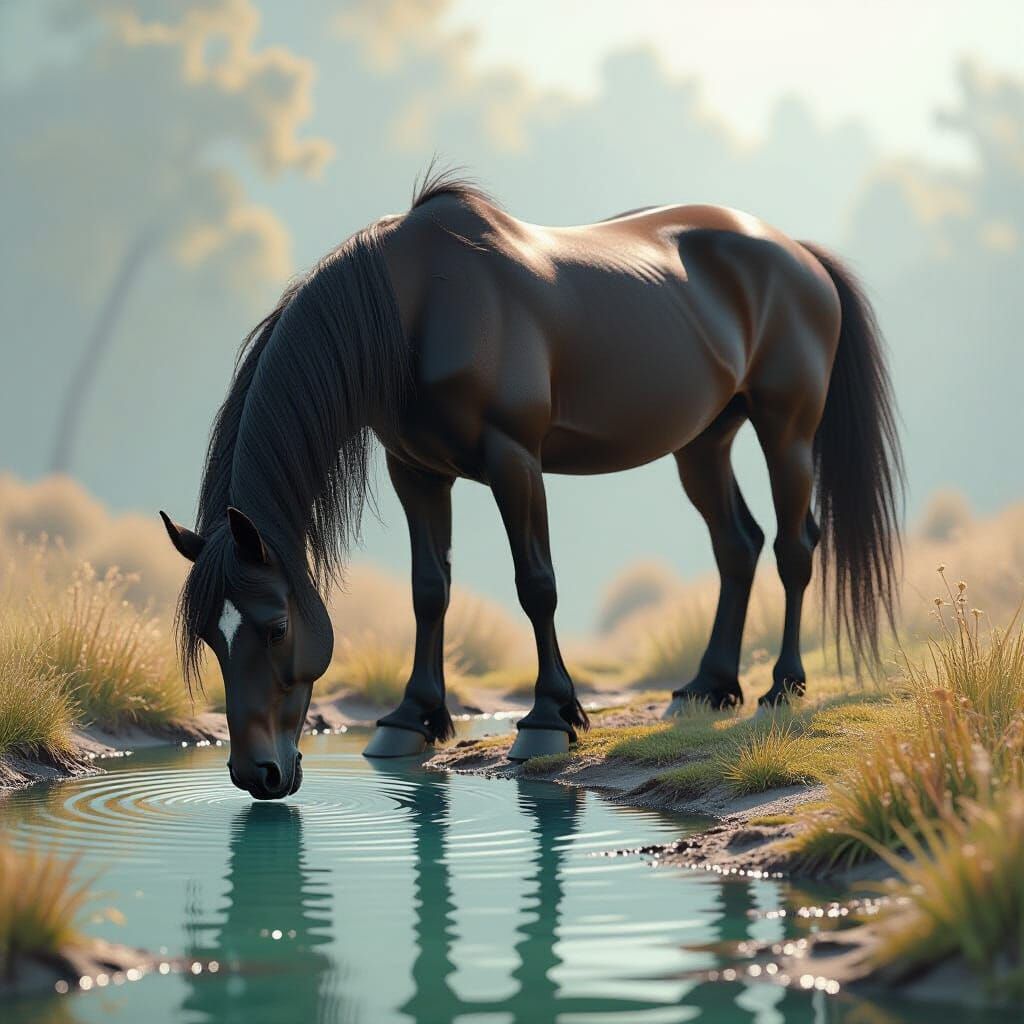 Abstract Black Horse Fractal Art with Wave Function and Dept...