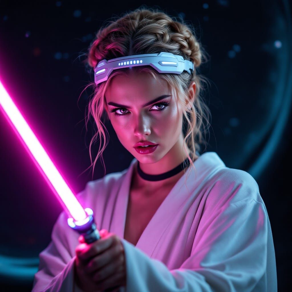 Radiant Jedi Warrior with Vibrant Pink Lightsaber
