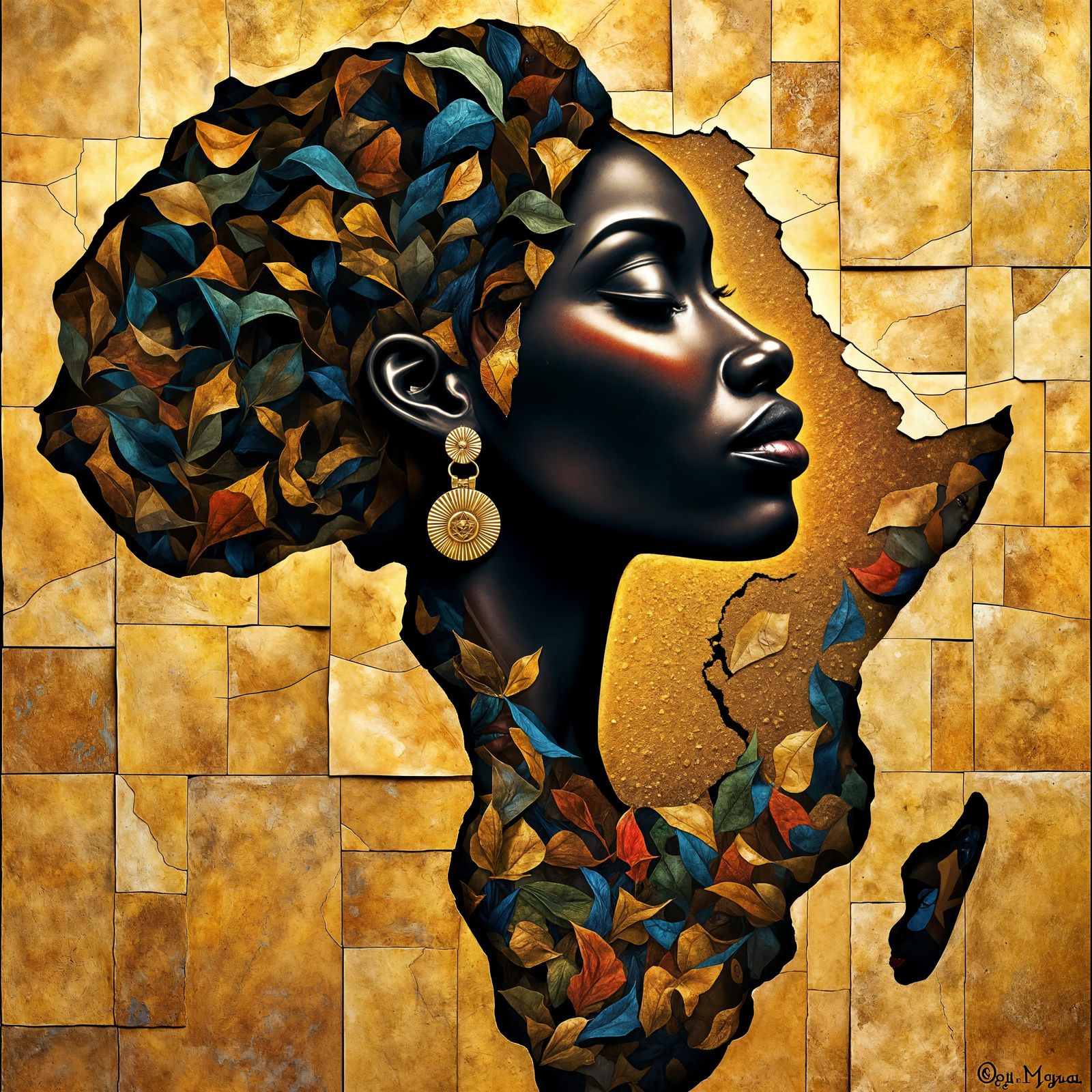 African Map and Black God Profile in Digital Art