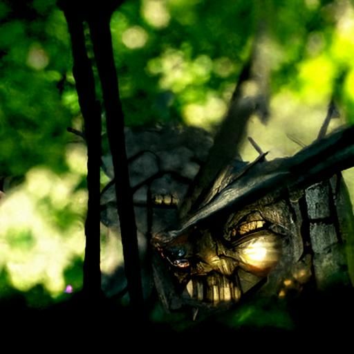 evil goblin lurks in the woods next to a creepy well with the sun peeking through the trees, trending on artstation, 8k ...