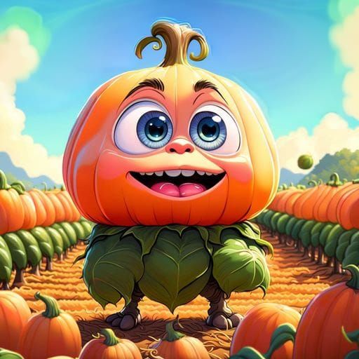 Adorable Pumpkin Creature in Comic Book Style