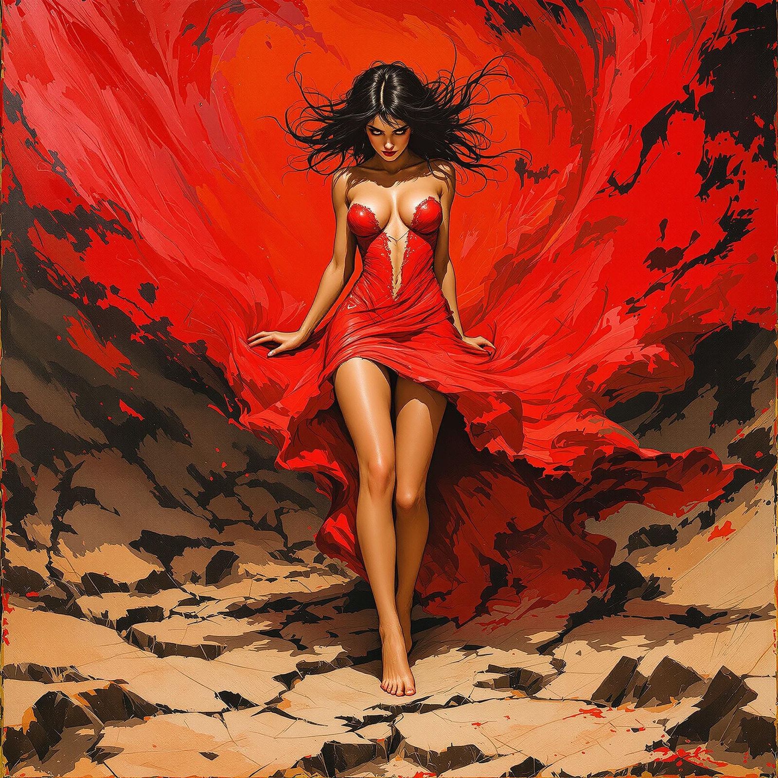 Pulp Seductress in Wasteland: A Painterly Illustration