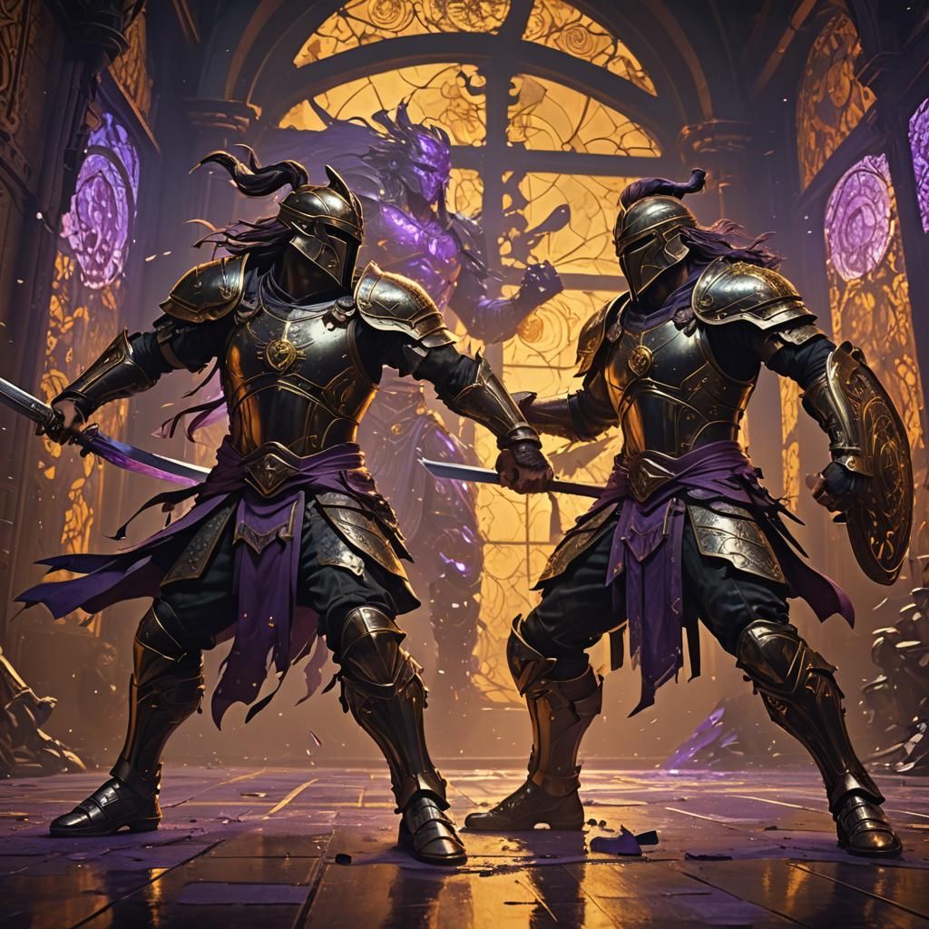 Dark Fantasy Warriors Clash in Gym Arena