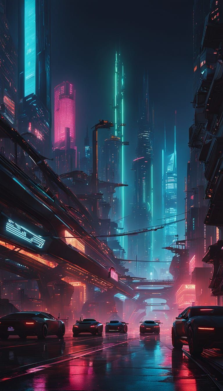 Cyberpunk Cityscape in a Dystopian Future, 2099 Nighttime