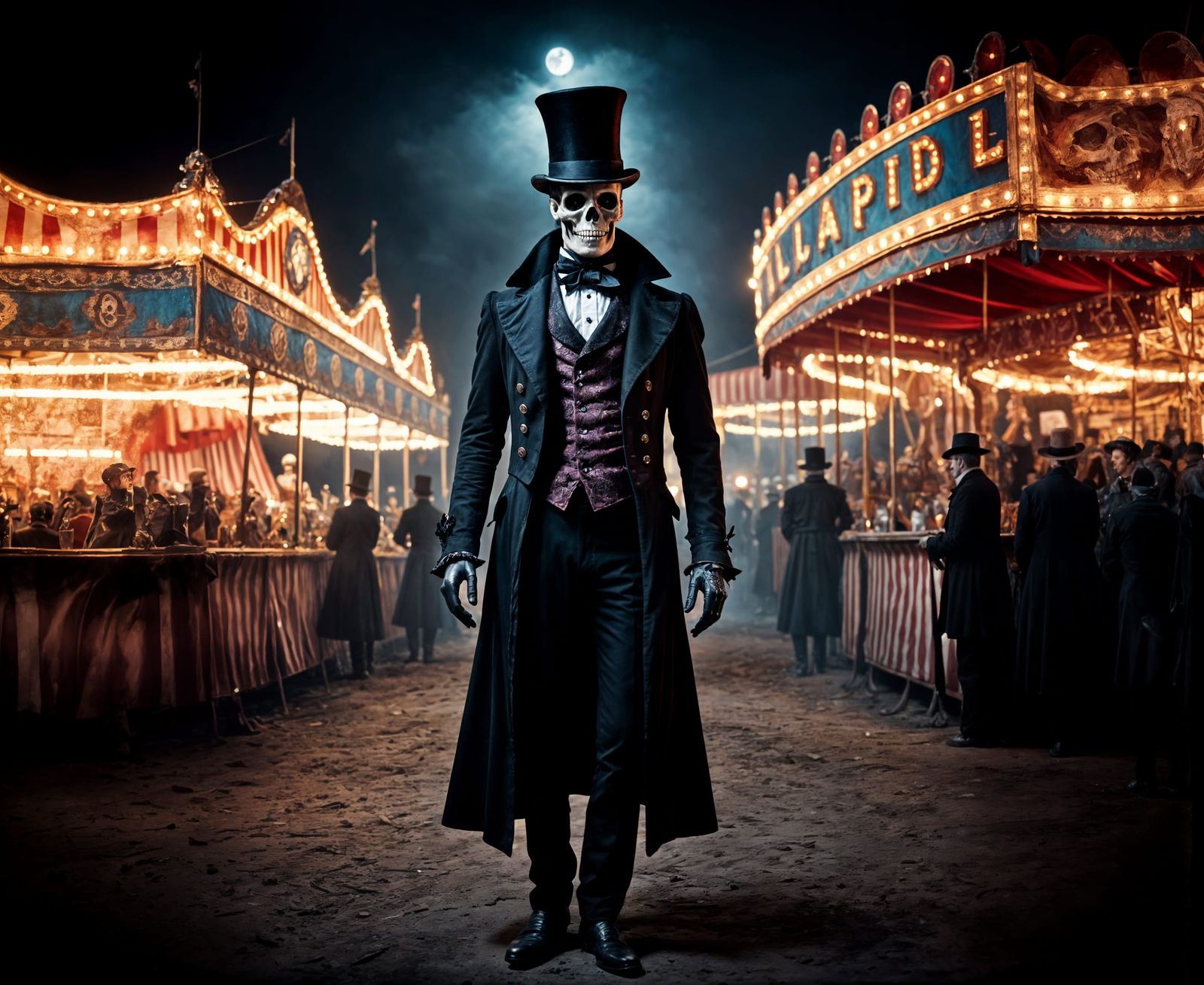Victorian Skeleton Bowing in Haunted Circus