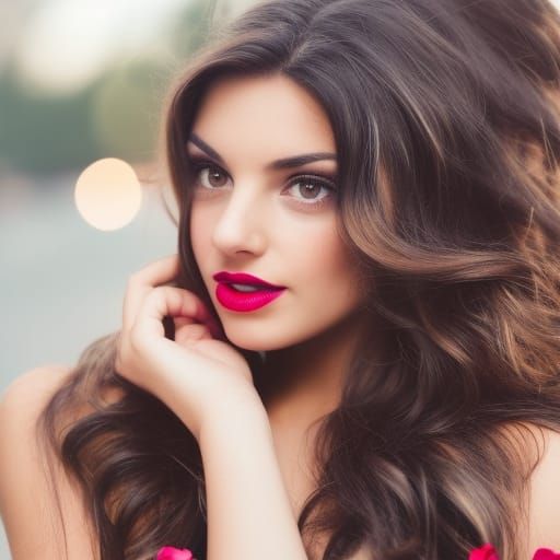 Happy Brunette Woman with Dreamy Eyes