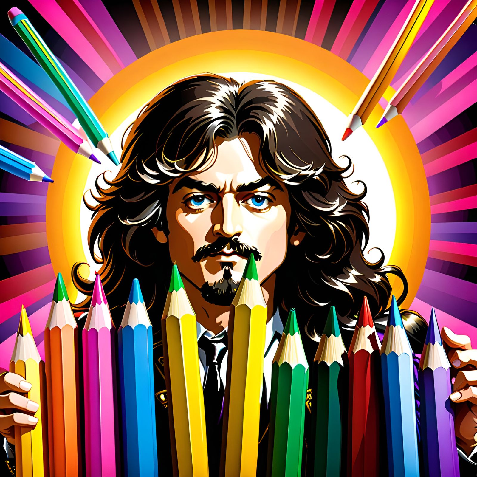 Cartoon Portrait of Led Zeppelin with Pencils