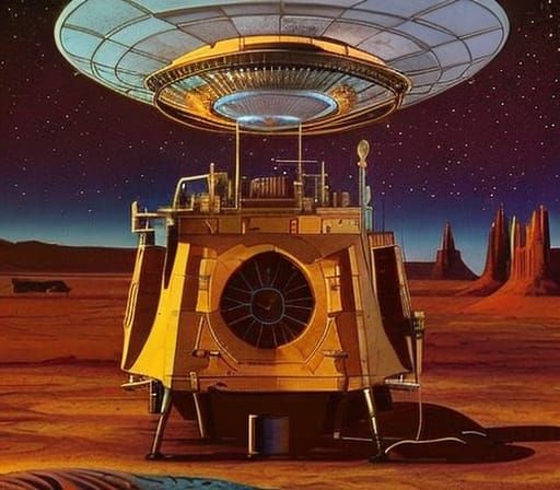 Intergalactic UFO Assemblage in Moebius Style