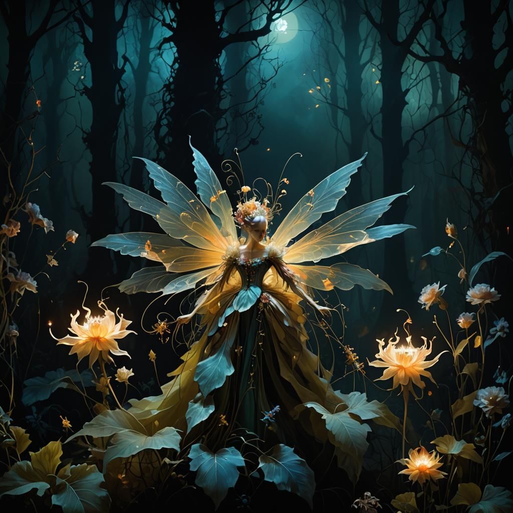 Bewitching Fairy with Flowers in Avant-Garde Aesthetic