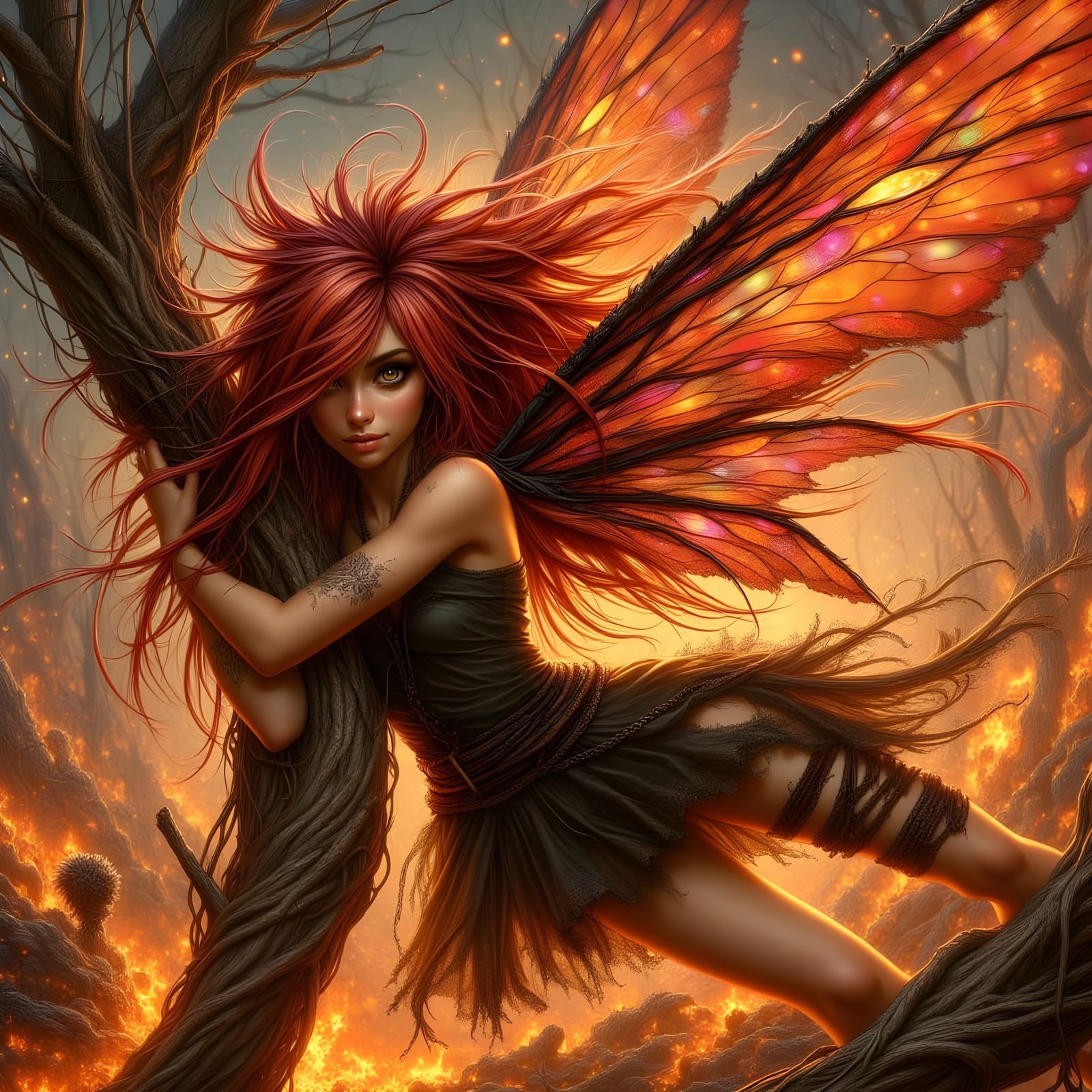 Faerie Battling Storm in Fiery Tempest