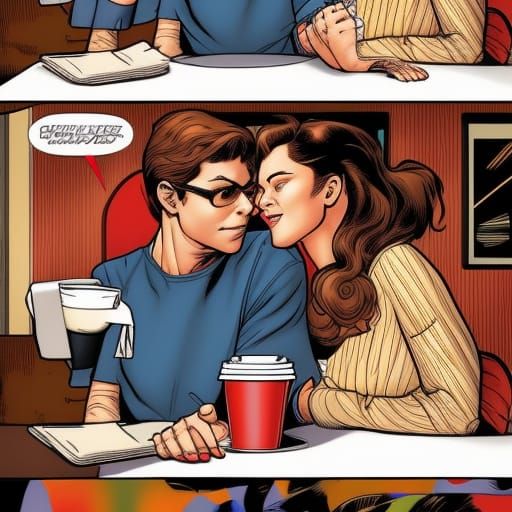 Peter Parker and MJ in Coffee Shop, Comic Book Art