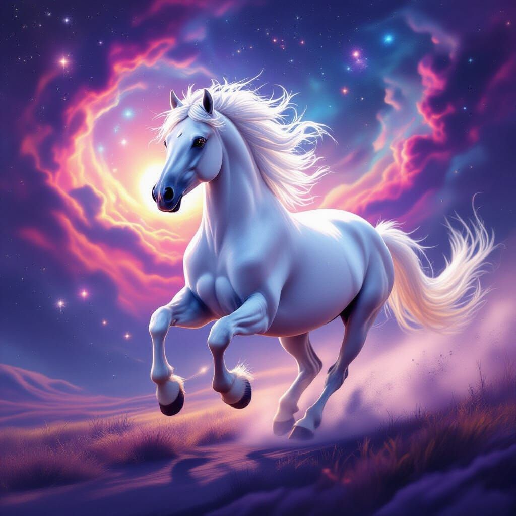 Majestic Horse Galloping Through Cosmic Nebula