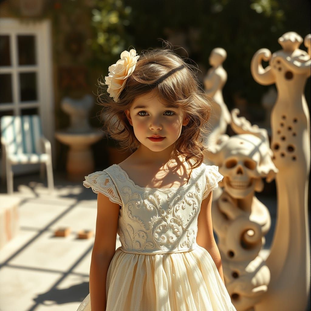 Child Model in Art Studio with Abstract Overlays