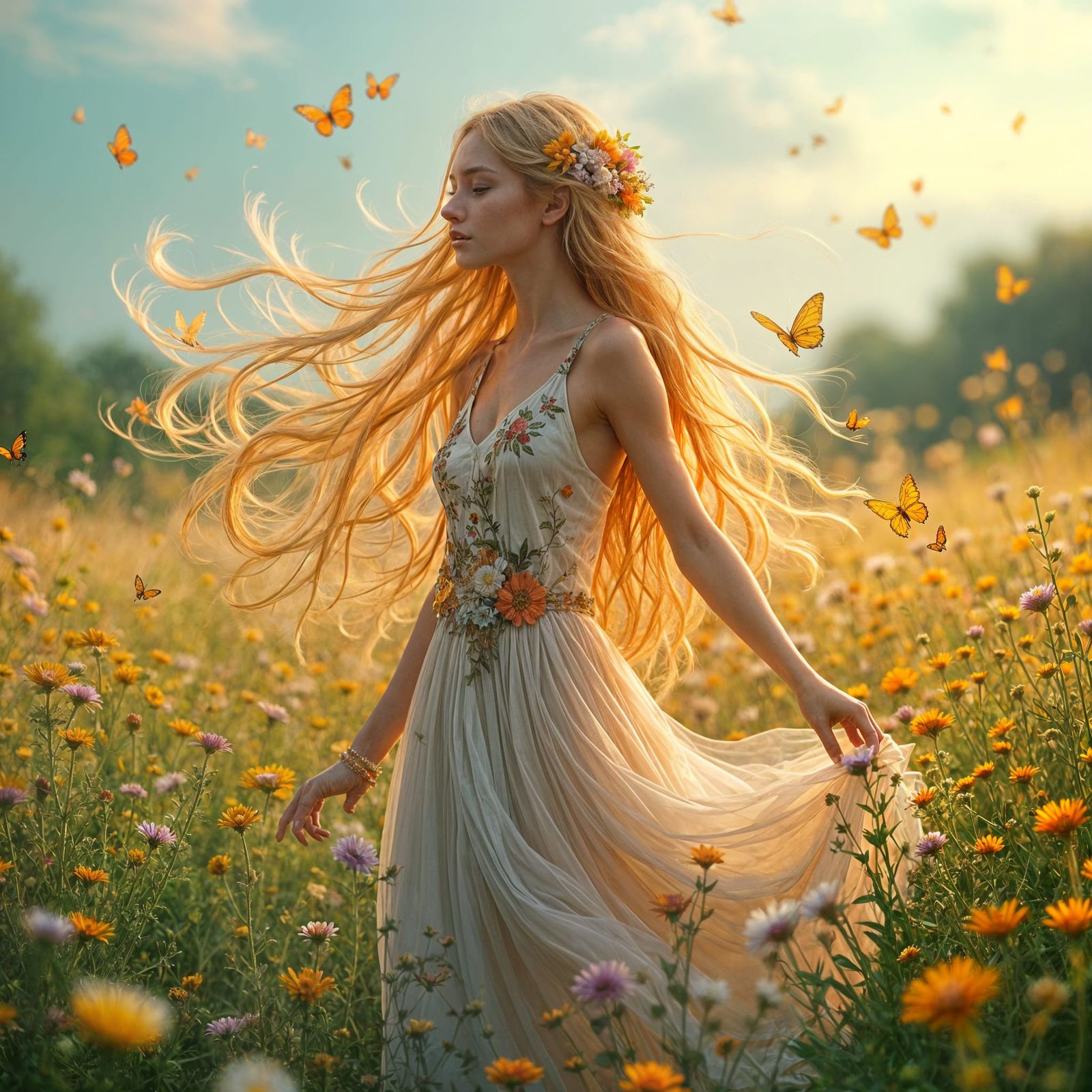 A Serene Floral Goddess in Vibrant Whimsy