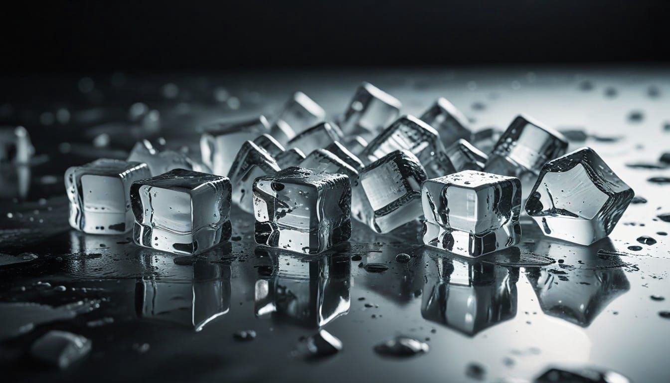 Surreal Melting Ice Cubes on Reflective Surface