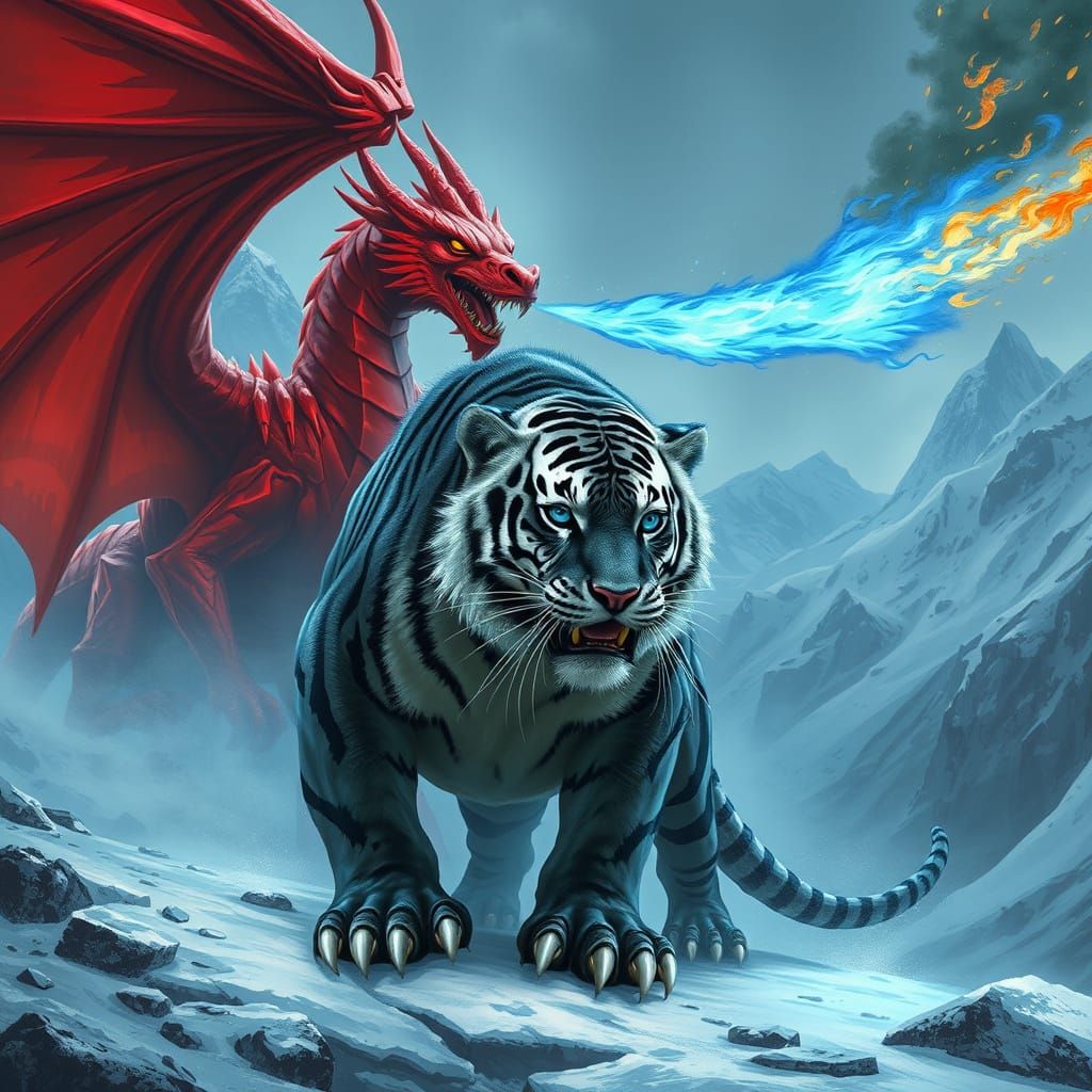 Tiger and Dragon in a Mystical Landscape