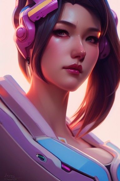 Sultry D.Va Portrait in Digital Painting Style