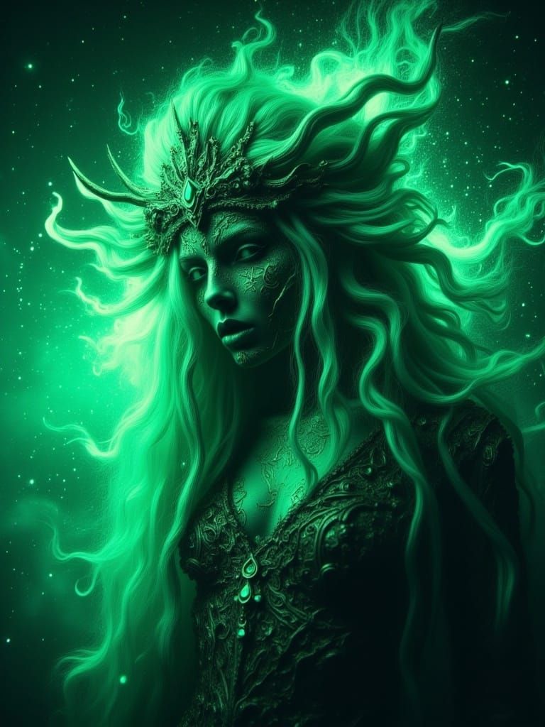 Aetherpunk Shaman Girl with Glowing Runes