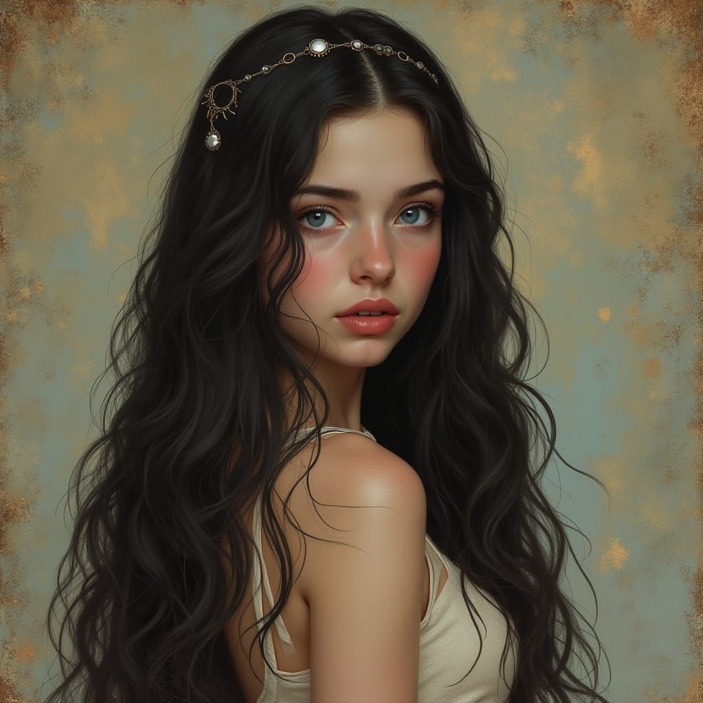 Romantic Portrait of Woman in Art Nouveau Style