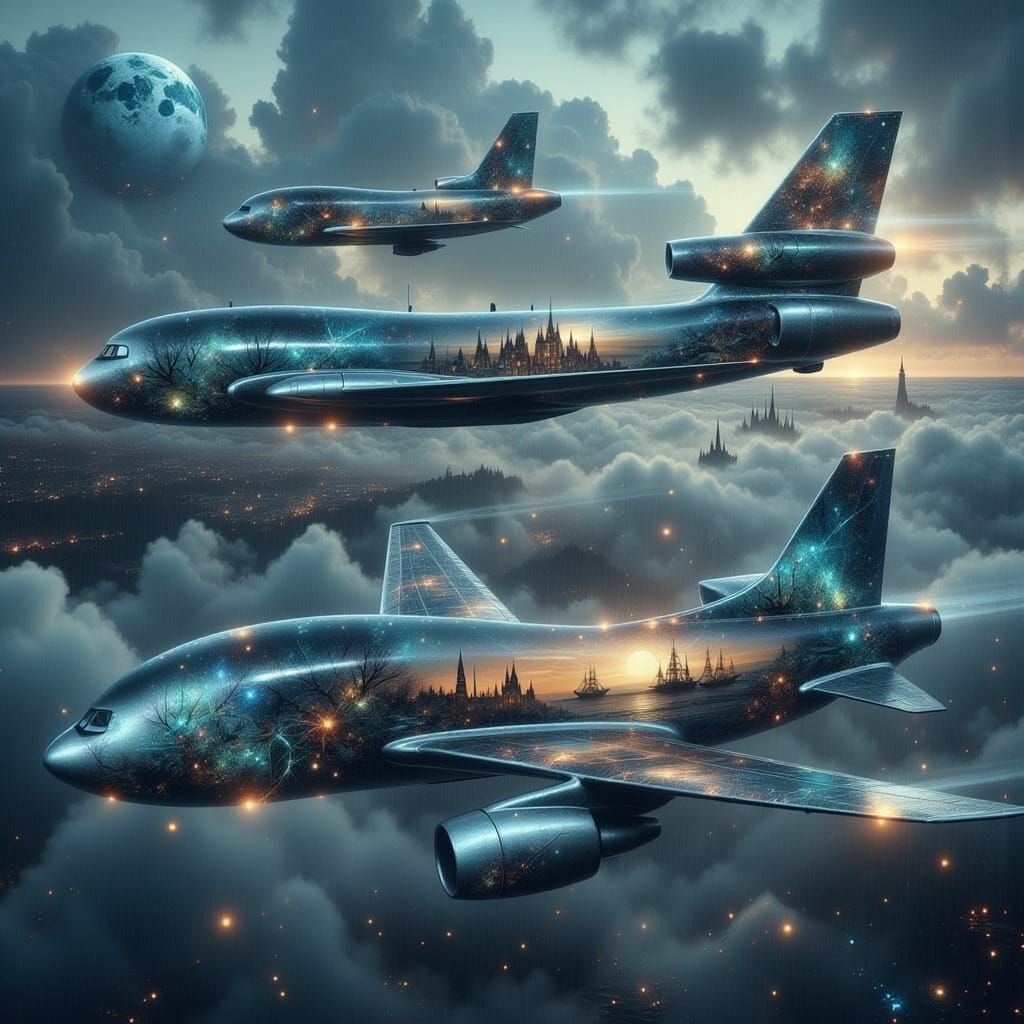 Fantastical Airplane Display in Digital Painting Style