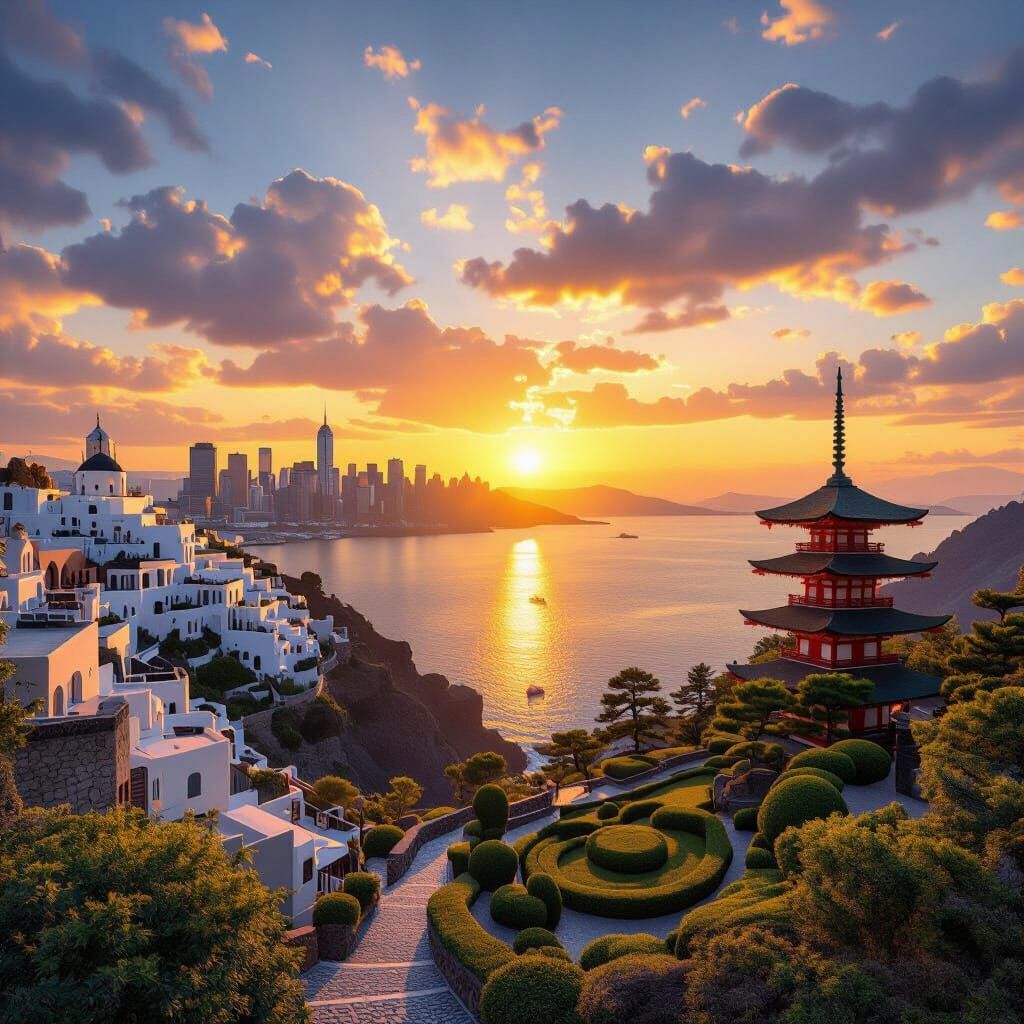 Panoramic Sunset Merging Iconic Locations in Photorealistic ...