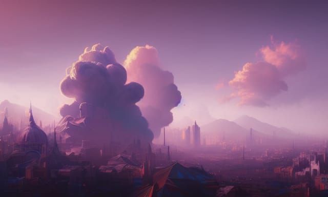 Powder Paint Cloud City: Hyperdetailed Art Landscape