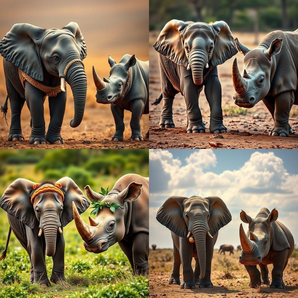 Realistic Baby Elephant and Rhino Twins
