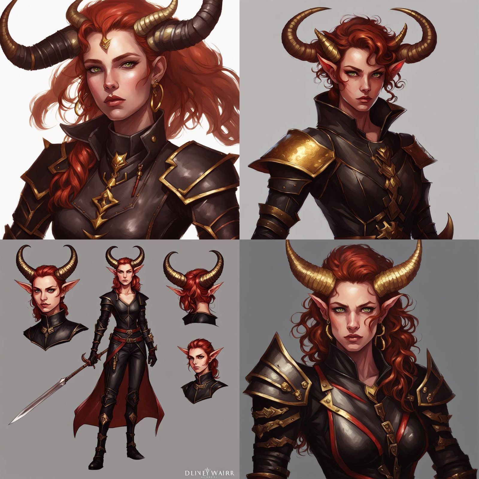 Pale Red Tiefling with Broken Horns in Armor