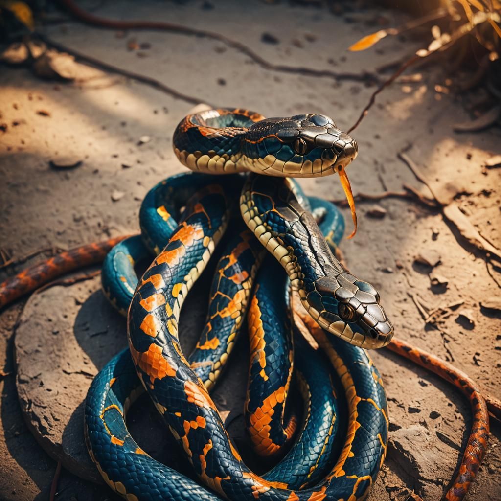 Majestic Snakes Entwined Around Staff in Cinematic Style