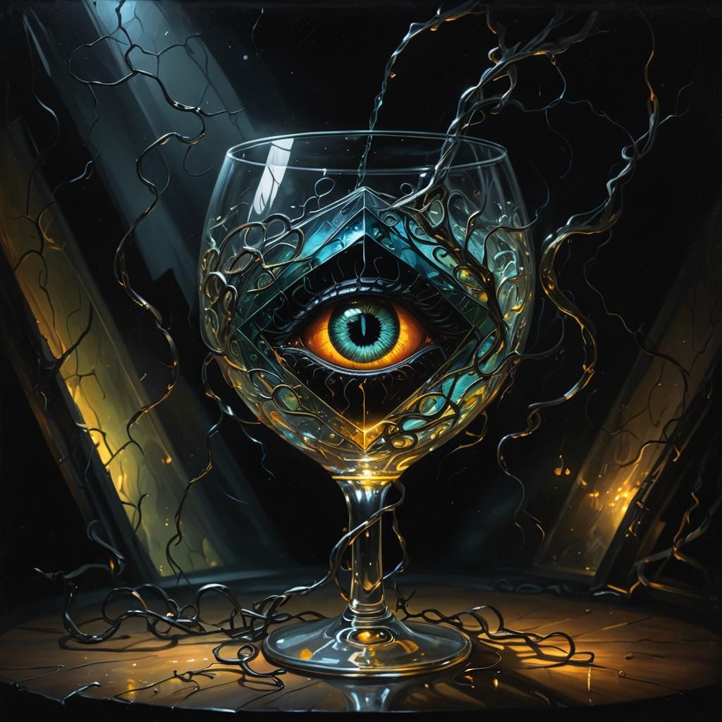 Dark Fantasy Glass Eye: Chiaroscuro Oil Painting