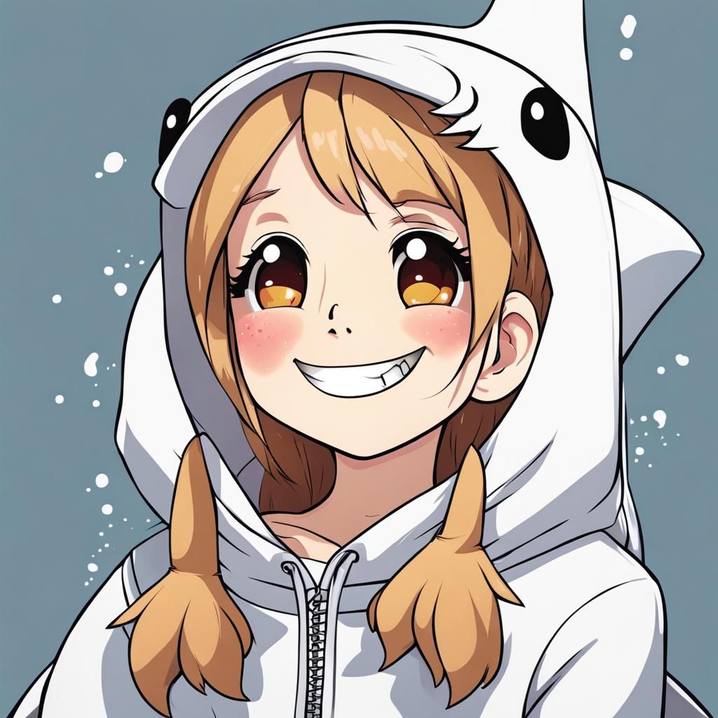 Anime Girl in Shark Hoodie with Kawaii Style