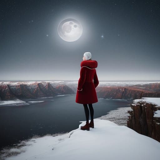 Serene Woman Under Starry Christmas Eve Night Sky