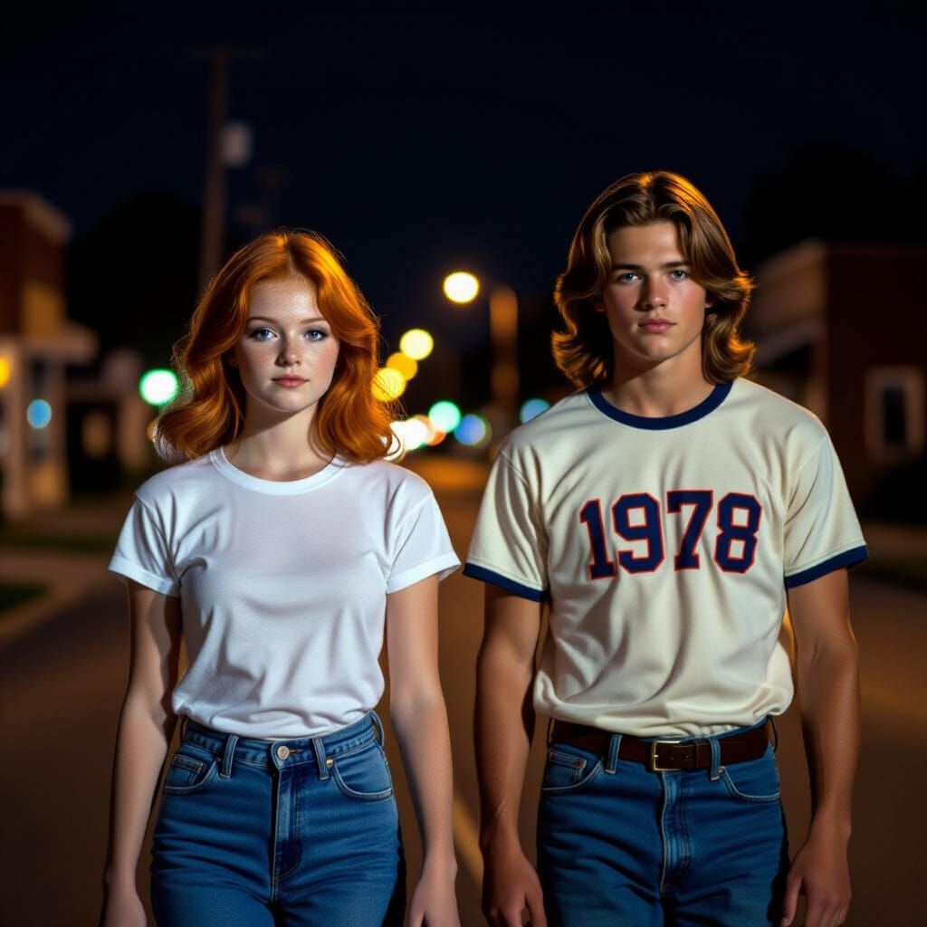 1978 Nostalgic Night Street Scene with Teenagers